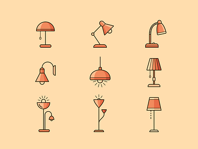 Lamps bulb icon lamp light lighting set vector