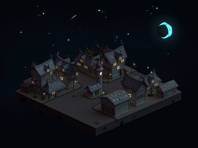 Dark town (with the painted textures) 3d 3d modeling blender dark dark town isometric low poly model night timburton town