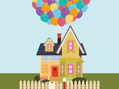 Up balloons flat design happy house illustration illustrator pixar up