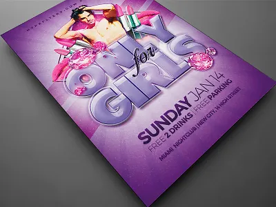 Only For Girls Flyer 4x6 booty dancers diamond exclusive flyer gentleman girls invitation night club party flyer poster psd template