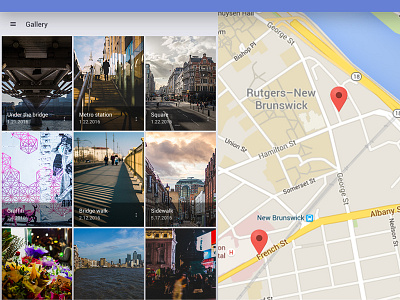 Map and Gallery UI gallery grid map material photography pins ui kit website