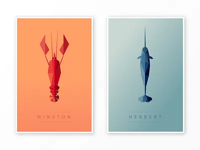 Winston And Herbert aquatic geometric lobster low poly narwhal peach poly poly portrait teal triangle
