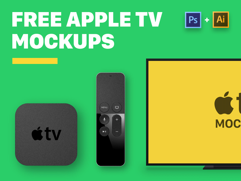 FREE Apple TV Mockups ai animation apple gif kit mockup psd remote template tv tv os vector