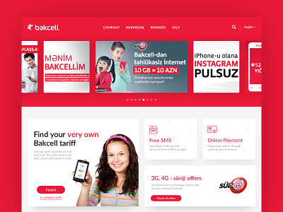 Mobile provider web site desktop header menu phone provider red slider tariff web