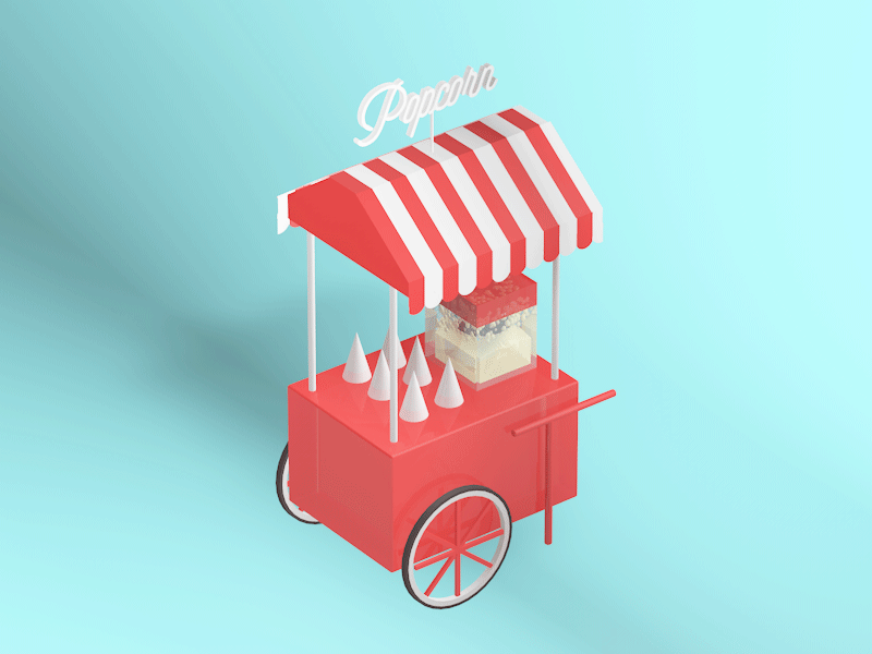 Popcorn stall 3d animation c4d fair illustration pattern