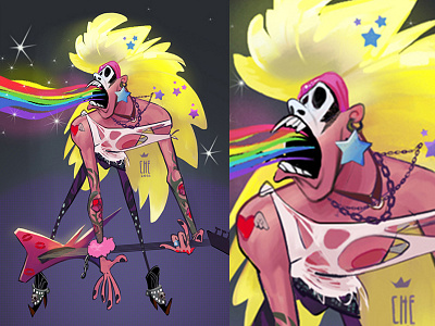 Glam Rock animation art band character design guitar illustration metall music rainbow rock star