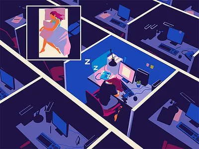 Sleeping At Desk desk dream girl illustration illustrator night office sleeping sleeping at desk tired