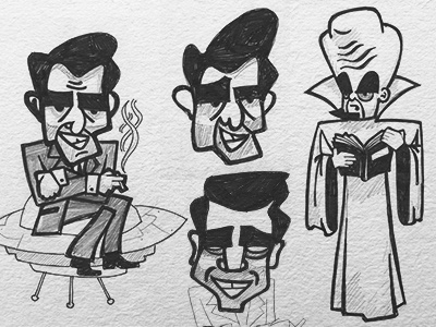 Sketches for a different Twilight Zone Project character illustration kanamit rod serling sketch smoke spaceship twilight zone