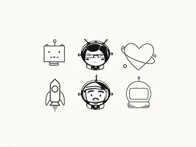 SPACE MATES astronaut cat icon lines love robot rocket