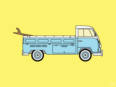 Volkswagen Type II Pickup bus car illustration poster retro summer surf van vector vintage volkswagen vw