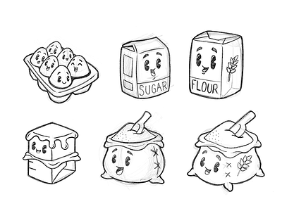 Baking Buddies baking butter character eggs flour icon ingredients pins retro sack sketch sugar