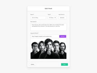 Often | Pack Editor app dashboard edit form modal ui uploader ux