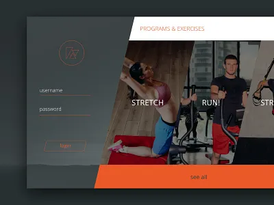 Kiosk Login & Home | Personal Exercise exercise fitness home screen kiosk login ui