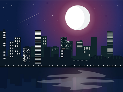 Night in the City moon night protosketch skyline vector