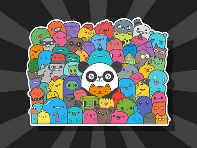 A class picture of doodles cartoon cat doodle illustration panda vectors