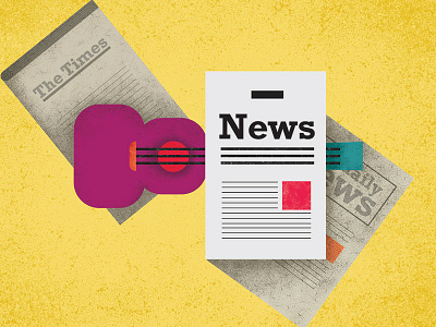 "The Media Orchestra" - Guitar flat guitar illustration newspaper orchestra purple yellow