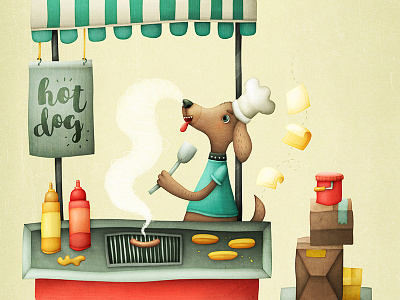 Hot dog bbq cook cooking dog food foodtruck grill hotdog illustration