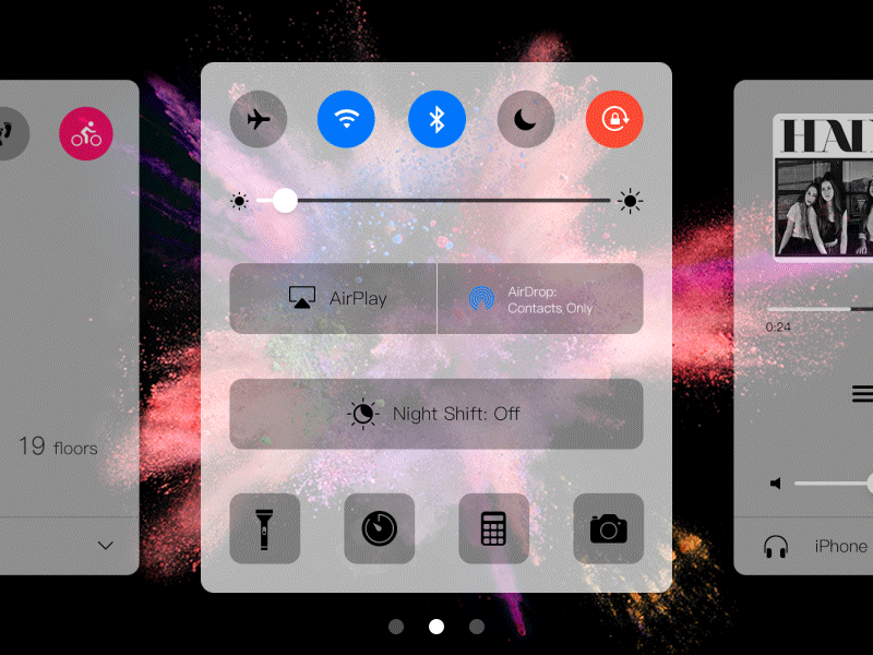 Control Center app card design ios10 ui