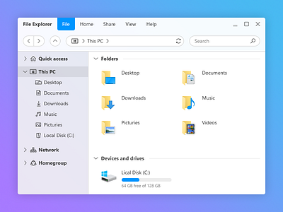 Redesign file explorer 10 clean explorer file files finder redesign simple this pc ui windows