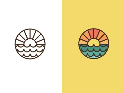 sunset beach illustration logo summer sun sunset wave