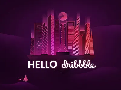 Hello Dribbble building debuts illustration