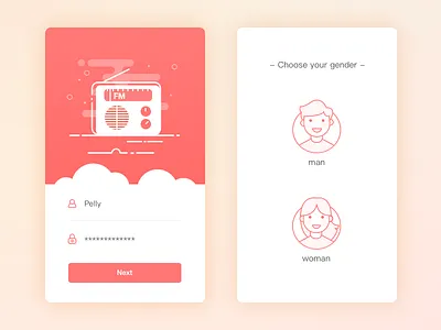 Login & Choose Gender app fm gender guide illustration login page radio