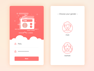 Login & Choose Gender app fm gender guide illustration login page radio