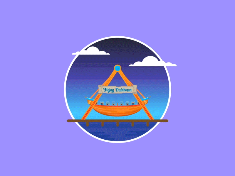 Flying Dutchman amusement animation boat dutchman flying gif illustration illustrator night pier ride stars