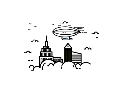 Good Day II bird building city cloud design flat goodday illustration line spaceship travel