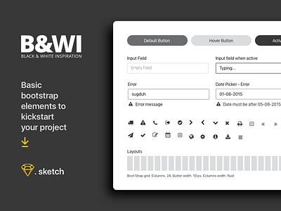 B&W UI elements - Freebies basic blackwhite clean elements freebies simple sketch ui