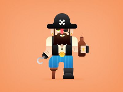 Pirate boat booze character illustration nautical pirate sea vector