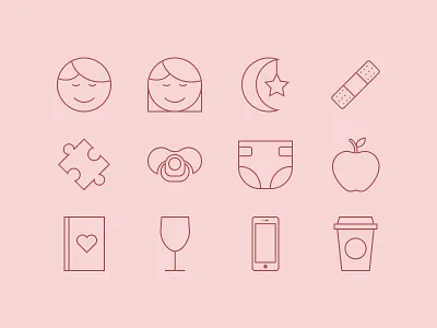 Mom Essentials Icons baby bandaid blog book coffee icons mom parenting phone puzzle wine
