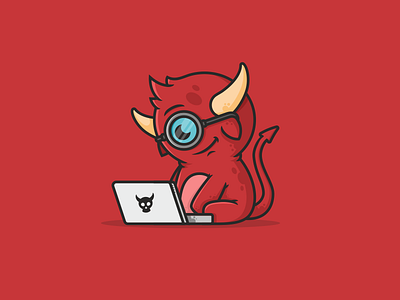 hell character damn glasses hell horn laptop monster red sitting tail