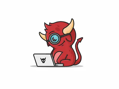 hell character damn glasses hell horn laptop monster red sitting tail