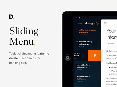 Sliding menu mobile app banking delete hamburger menu menu mobile application orange sliding menu tablet