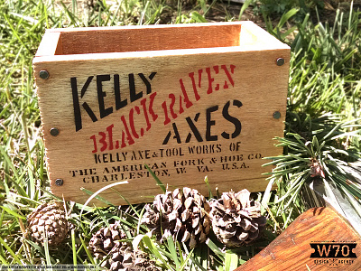 Kelly Axes - Black Raven Miniature Crates america axe hand drawn illustration logger lumberjack retro texture typography usa vintage wood