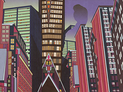 Camouflage architecture building city geometry girl illustration pink purple silhouette