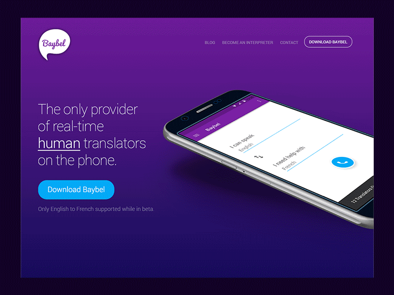 Baybel Website animate animation baybel branding illustrations iphone realtime translator ui ux website