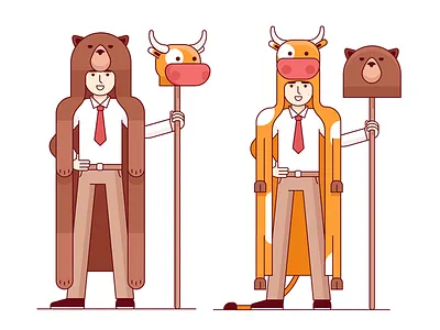 Trading bear business businessman character cow flat icons illustration line trading vector