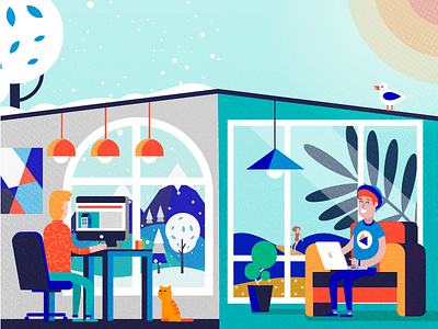 Homes character computer design flat home illustration material sharing summer vector web winter