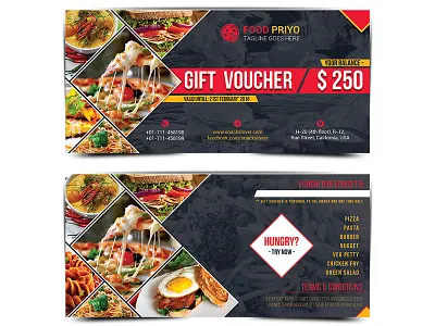 Restaurant Gift Voucher Template discount fast food gift voucher graphic design hungry pizza snacks template ticket design voucher voucher template