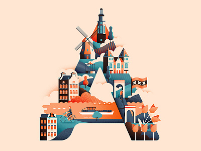 Wanderlust Alphabet amsterdam bespoke type canal illustration travel type