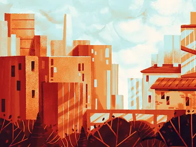 Skyline city colors drawing environment gradient illustration orange pow wow urban