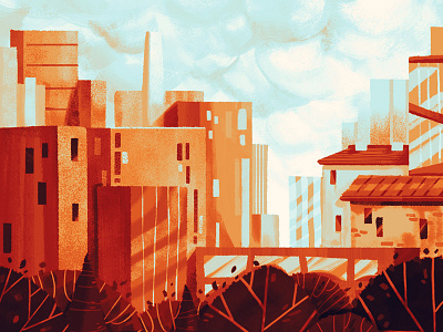 Skyline city colors drawing environment gradient illustration orange pow wow urban