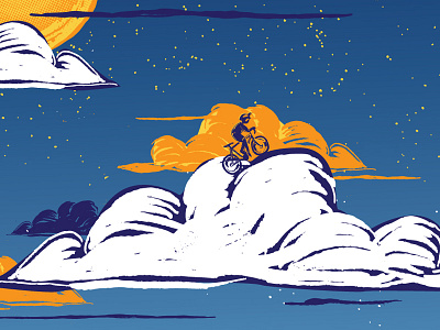 Art Crank art crank bike clouds cycling gradient stars white woodblock