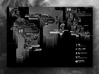 World Tropical Rainforest Map black dark data icon illustration infographic map rainforest