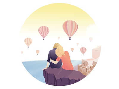 Balloons above Santorini air ballooon ballooons city couple hot romantic santorini sea sky sun vector