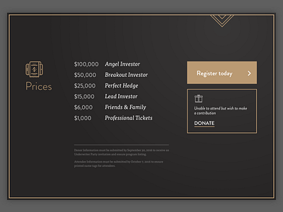 Pricing list conference deco donate donation elegant event gold pricing register registration website