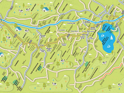 Midlands Meander Map boat cow house illustrated map illustration map midlands road map