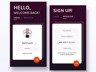 Login / Register card concept experiment field login password register sign splash swipe ui up